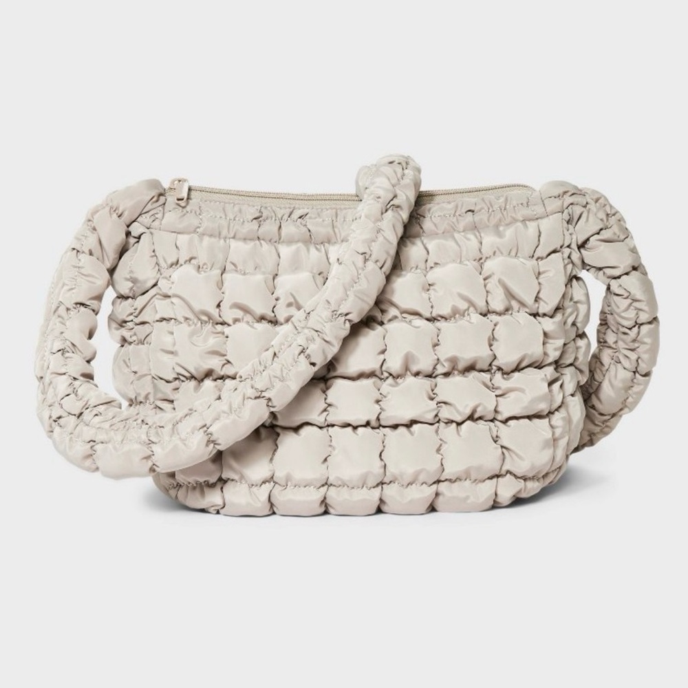 NWOT Wild Fable Taupe Puffer Quilted Crossbody Softside Woven Hand Bag Purse